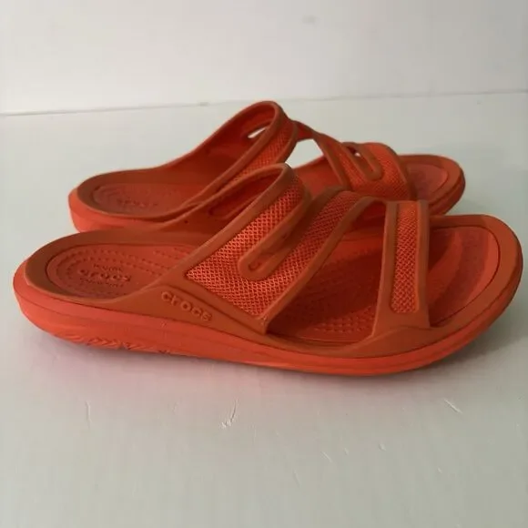 Crocs Kadee II Orange Slides Sandals Girls Youth Size 4 Summer Vacation Beach - Picture 3 of 9